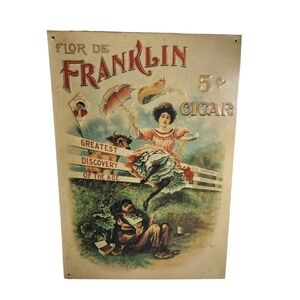 Vintage Flor de Franklin Cigar metal wall sign